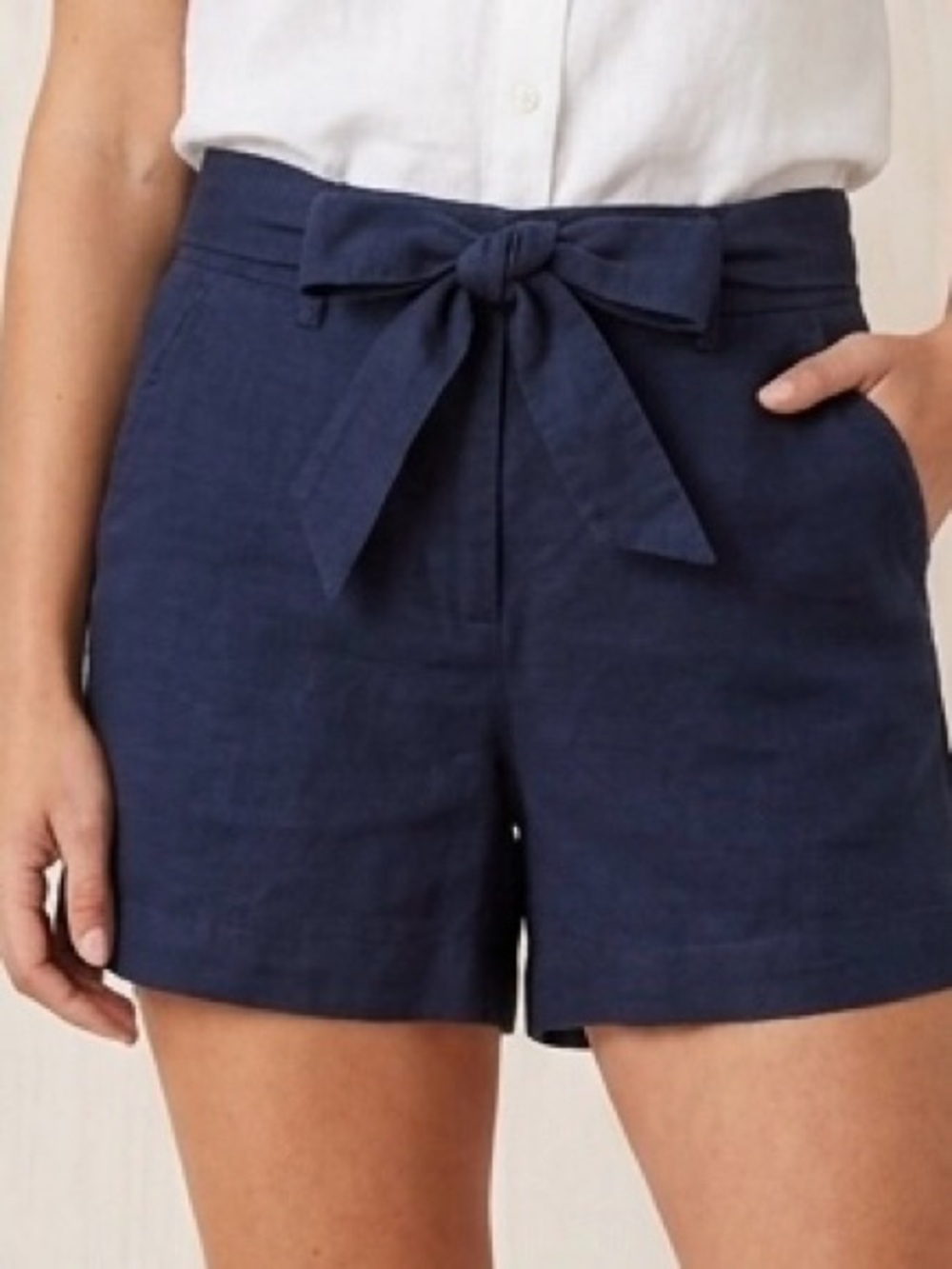 J Crew Navy Tie Waist Shorts Linen Cotton Sz 00